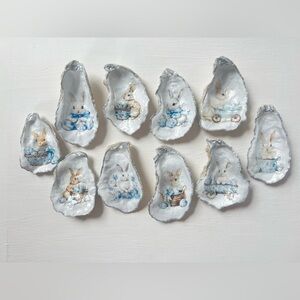 Handcrafted Easter Decoupaged Oyster Shell Collection – Set of 10